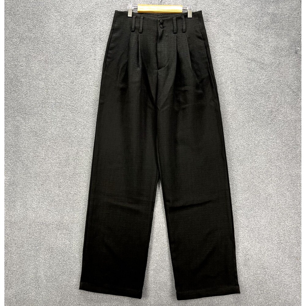 Commense Pants Womens Medium Black Oversized High Waisted Pleat Front Trousers